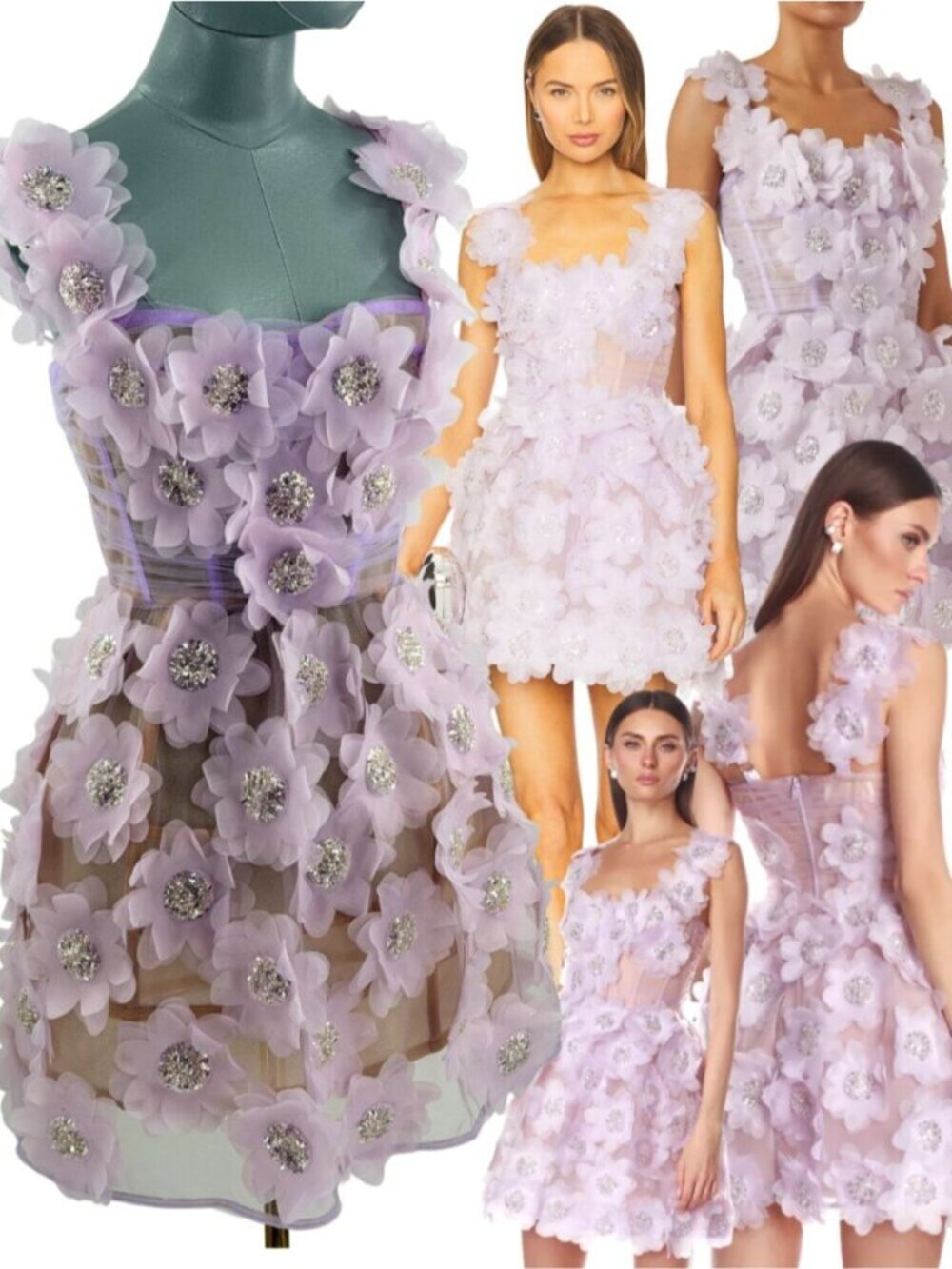 🆕 BRONX & BANCO 🧿 NWOT Rosalie Floral-Appliqué Mini Dress, Lavender, Sz XS US2